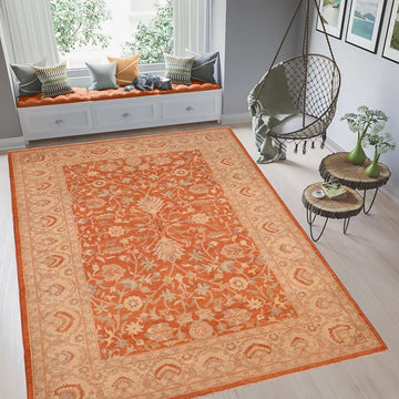 handmade Traditional Kafkaz Chobi Ziegler Rust Beige Hand Knotted RECTANGLE 100% WOOL area rug 6 x 9